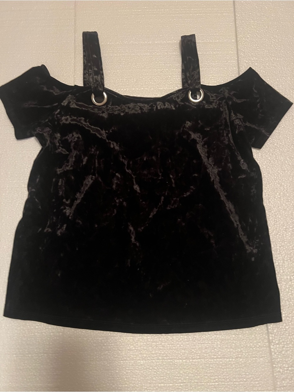 Rock & Republic Black Velvet Off-Shoulder Camisole with Ring Straps